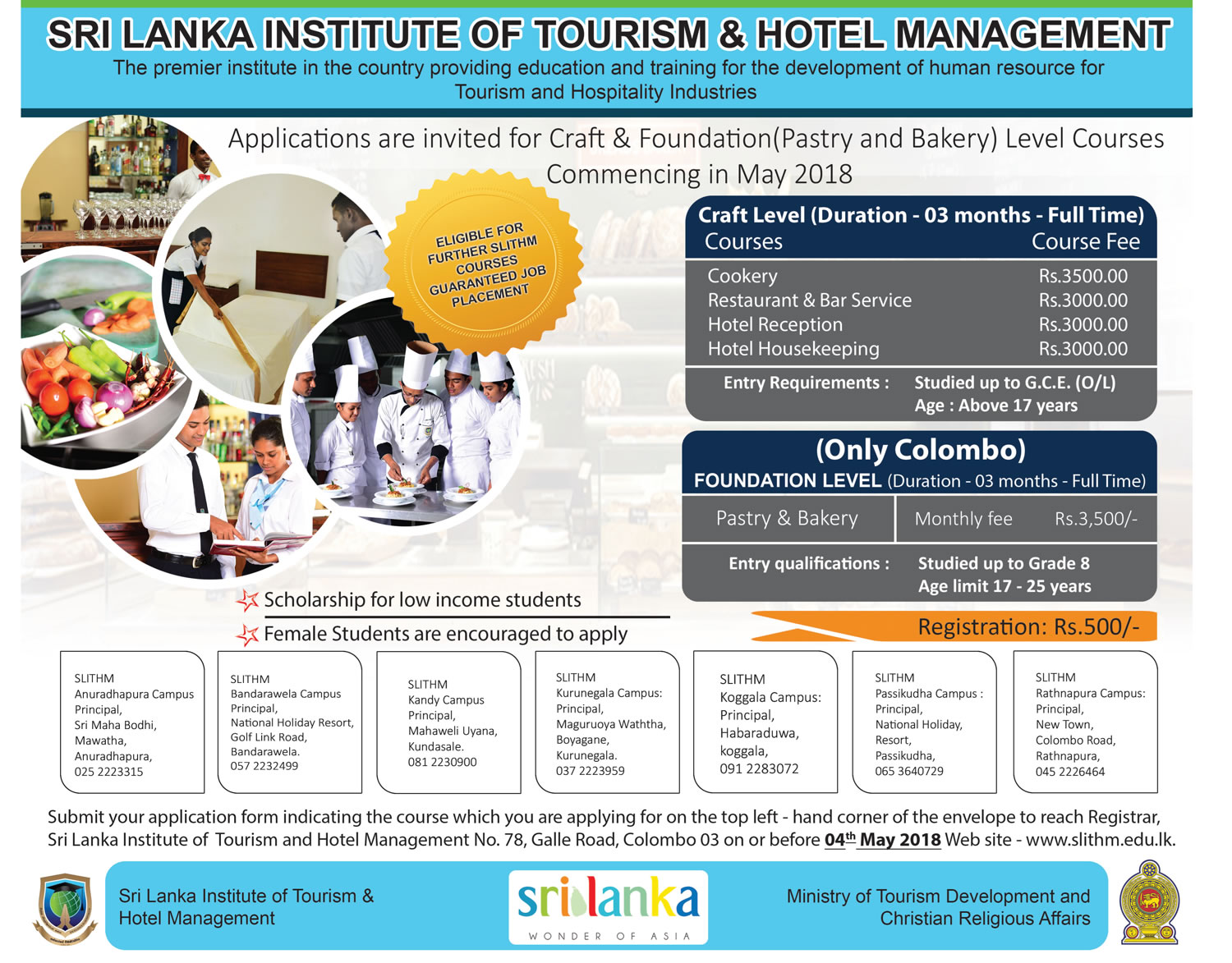 Craft & Foundation (Pastry & Bakery) Level Courses - Sri Lanka Institute of Tourism & Hotel Management